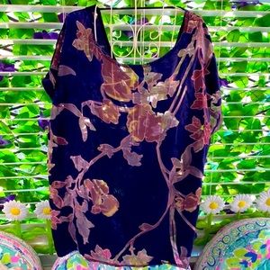 Bobeau burnout midnight blue velvet & lavender chiffon top